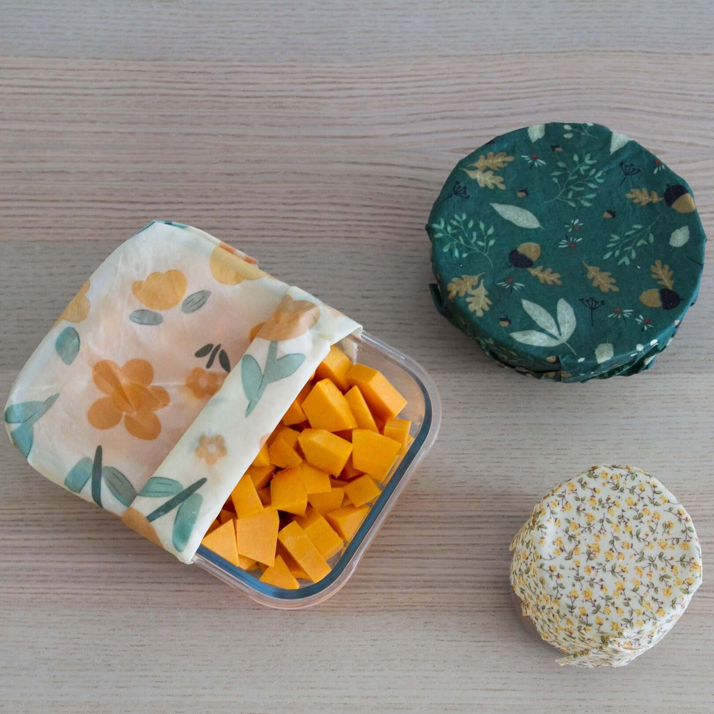 Assorted Hanie Beeswax Food Wraps for various sizes of containers and dishware