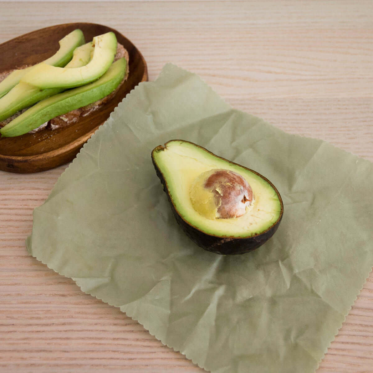 Hanie Beeswax Food Wrap keeps halved avocado fresh for longer