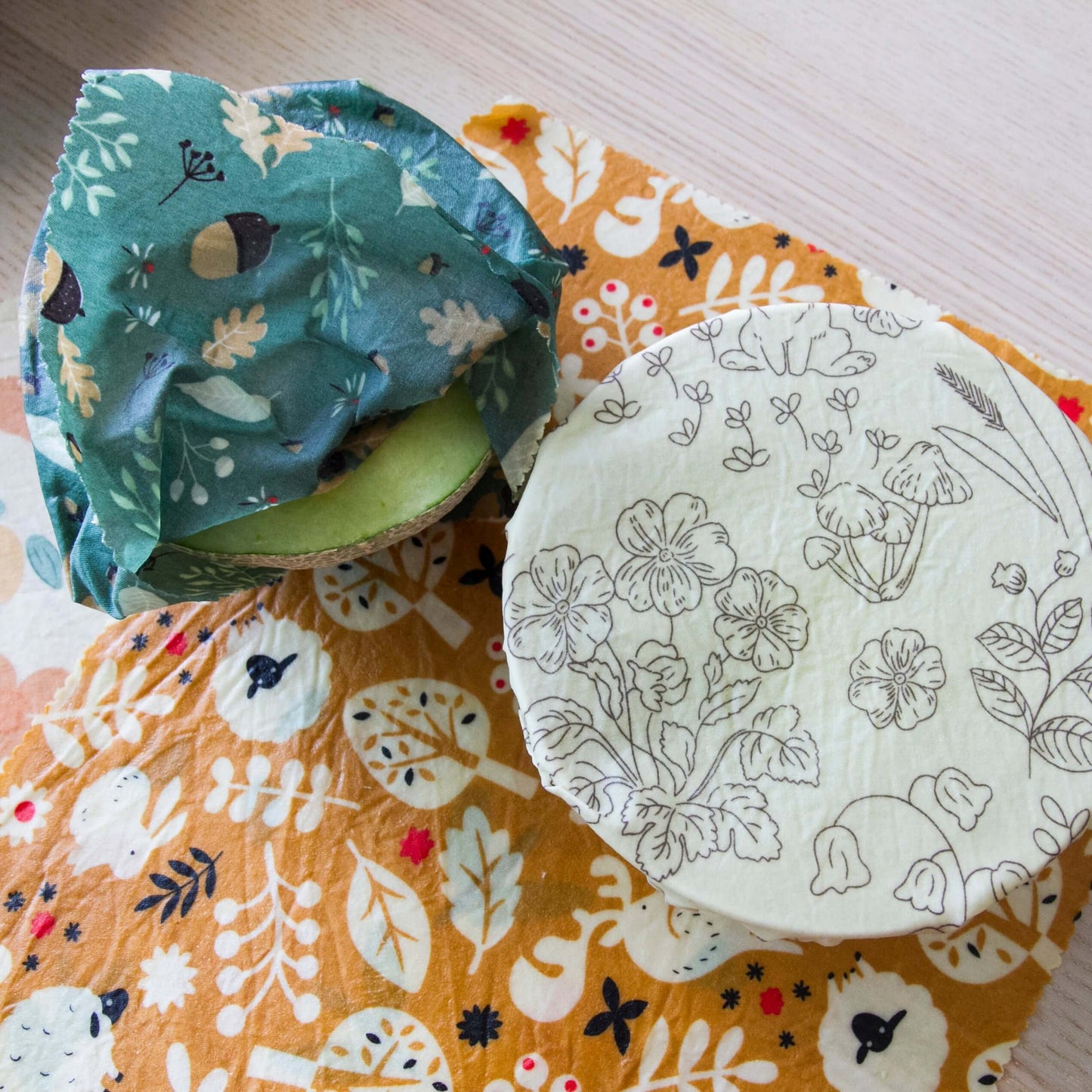 Beeswax Food Wraps - Double Pack M : Acorn Green